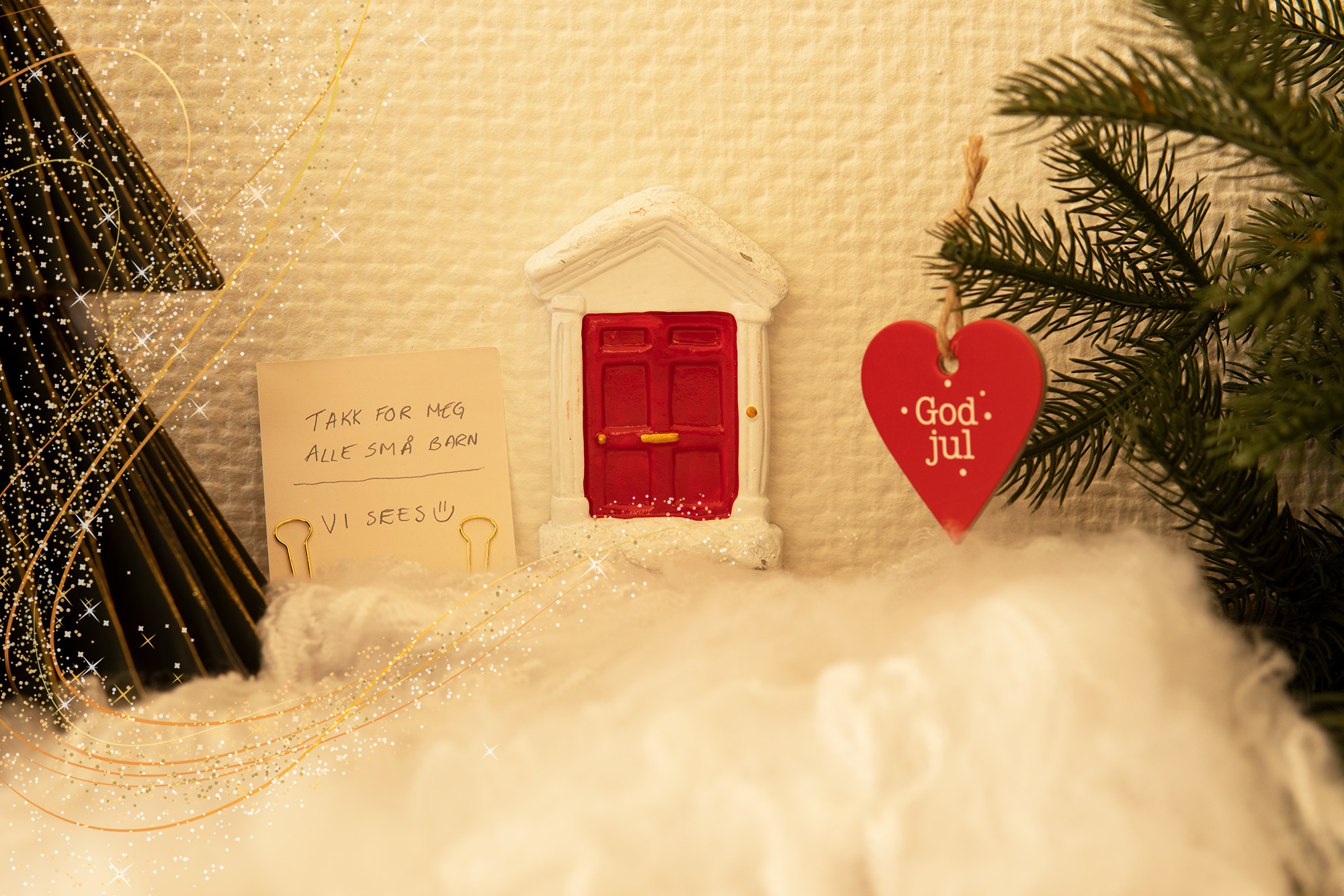 Rampenissens husdør, rampenissen har lagt igjen lapp til barna