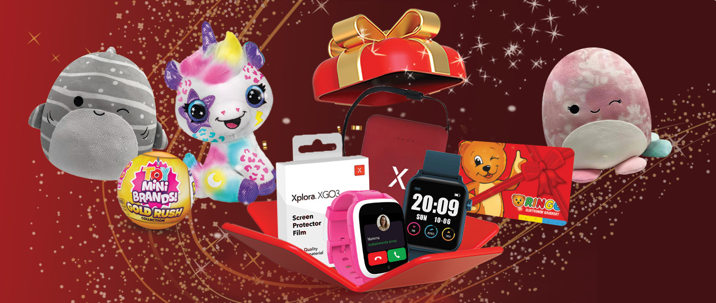 Rampenissen deler ut premier, squishmallows, toy mini brands gold rush, xplora familiepakke, airbrush unicorn, gavekort fra ringo